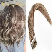 Ve Sunny 14" Tape in Hair Extensions Real Human Hair Glue in Hair Extensions 20pc 50g Dark Brown Highlight with Strawberry Blonde Hair Extensions Ombre Human Hair