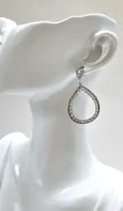 NEW ALDO PEAR SHAPE CRYSTALS GLITZ & SILVER TONE DROP DANGLING EARRINGS