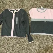 Vtg Cool Wear 2 Pc Sweater Set Girl Sz XL 16 Pink Gray Mervyns CALIF New NOS