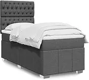 vidaxl King Single Box Spring Bed - Dark Grey Fabric - Pocket Spring Mattress & Topper - Adjustable headboard