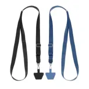 2Pcs Smart Phone Lanyard with 2 Patches, Black/Dark Blue (73-50cm)