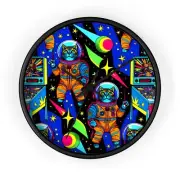 Home Decor Wall Clock Space Kittens Vintage Style Pinball Retro Adventure