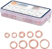 200 Pack Car Gasket Assortment Kit, Waterproof Durable Metal Vehicle Flat Gasket Accessories, Universal M5 M6 M8 M10 M12 M14 Multi-Specification Automotive Seal Gasket Replacement (Gold)