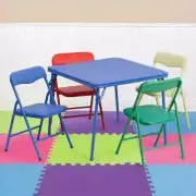 Kids Folding Square Table and 4 Chairs Set MultiColor 5-Piece Foldable Light new