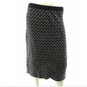 Anne Klein Women Sweater Knit Skirt L Navy Blue Silver Metallic Pull UP On