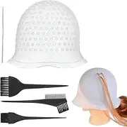 Set of 7 Silicone Highlight Cap, Silicone Highlight Hood Set, Highlight Hood Reusable with Holes, Highlight Hair Cap, Highlights Hood with Brushes and Needle, for Salon Home Hair Dyeing Accessories