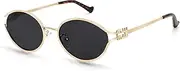 [BOTEN] Retro Oval Sunglasses for Women Men Small 90s Sun Glasses Trendy Gold Frame Round Shades Cute Designer Sunnies