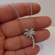 2Ct Round Lab Created Diamond Palm Tree Pendant 14K White Gold Plated Free Chain