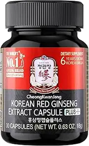 Korean Red Ginseng Extract Capsules Plus | All-in-1 Focus Pills for Men & Women | Natural Energy Supplements, Improve Blood Flow, Support Immunity, Antioxidant Support | 30 Capsules