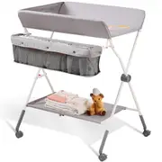 VEVOR Baby Changing Table, Folding Diaper Changing Station with Lockable Wheels, Portable Changing Table 3-level Adjustable Heights, with Storage Bask