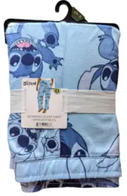 Disney Stitch Women's Sleep Pants with Pockets, Polyester/Spandex, Blue, Size XL