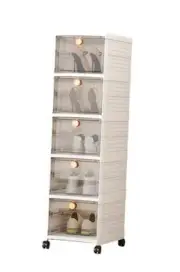Foldable Shoe Rack, Plastic Shoe Storage Box with Wheels for Closet, 5 Layers