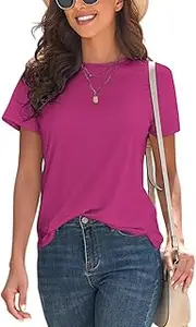 KevaMolly Basic T Shirts for Women UPF 50+ Short Sleeve Casual Summer Tops Trendy Solid Loose Fit Tshirt