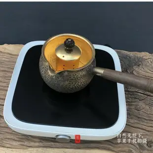 錘紋銅制壺純手工黃銅側把壺純銅小青柑木柄勤換衣物模擬微波個人