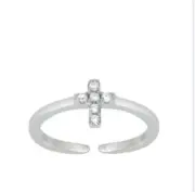 Side cross crystal sterling silver toe ring