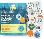 Cliganic Mosquito Repellent Stickers (90 Pack) - Camping Patches for Kids & Adults, Natural DEET-Free, Essential Oil Infused