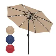 9ft Solar Umbrella 32 LED Lighted Umbrella with Push Button Tilt Tan 1/2 Pack