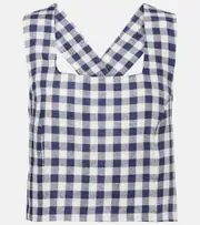 [Asceno] Asceno Cozumel gingham linen crop top AU 8 blue