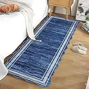 TranquilNest Modern Solid Scalloped Runner Rug 2x6 Kitchen Runner Rug Contemporary Carpet Machine Washable Stain Resistant Floor Cover for Living Room Bedroom Hallway Laundry,Navy