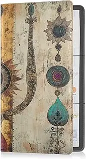 Leather Car Registration & Insurance Card Holder Men Women Vehicle Glove Box for any Car, Truck, Motorcycle, Trailer or Boat Bohemian Retro Mysterious Symbols