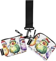[XYMZR] Mini Zip Around Wristlet keychain Wallet Christmas Chicken Colorful for Women Personalized Pattern Detachable Dual Pouch Wristlet Portable Wallet Phone Coin Purse, Multi-colored, One Size