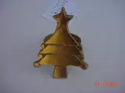 6 Napkin Rings Christmas Tree Gold Tinted Metal NEW