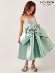 Monsoon Green Juniper Satin Lace Bow Bridesmaid Dress (W24970) | $134 - $157