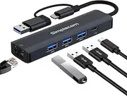 Simplecom CHN436 USB-C and USB-A to 4-Port USB HUB with Gigabit Ethernet Adapter