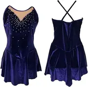 [Zagitova] Women's Sleeveless Figure Ice Skating Dress, Girl's Shiny Rhinestone Ballet Leotard Dance Skirt