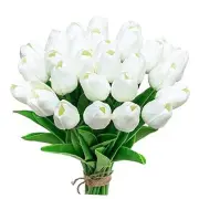 White Fake Tulips Artificial Flowers - 24 Pcs Artificial Silk White Tulips