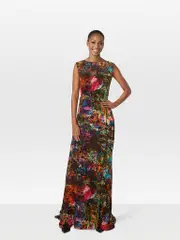 Floral Belted Maxi Silk Dress