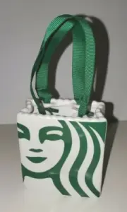 STARBUCKS COFFEE CERAMIC MINI SHOPPING BAG GIFT CARD HOLDER ORNAMENT DECORATION