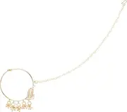 NEW! Touchstone Indian Bollywood Desire Innovative Style Studded Diamon Look Faux Pearls Designer Bridal Jewelry Nath (Nose Accessory) In Gold Tone For Women.