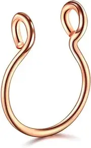 [Poetic Dove] Rose Gold Surgical Steel Unisex Fake Faux Hoop Thin Septum Nose Ring Clip Stud No Piercing