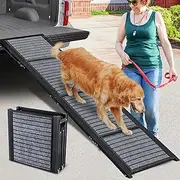 180CM Foldable Dog Car Ramp,48cm Widen Dog Steps for Large Dogs with Non-Slip Surface,Portable Aluminum Folding Pet Ramp for Dogs,Lightweight Dog Stairs for Cars SUV & Trucks, Supports up to 110KG
