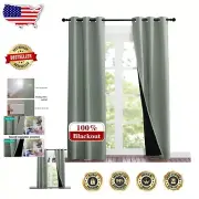 Room Darkening Blackout Drapes 84" Long - 100% Blackout in Elegant Greyish Green