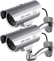 2pcs Dummy Camera with LED Light Indoor Outdoor Wall Mount Dummy Camera Dummy Security Camera Wireless Silver