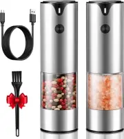 Rechargeable Electric Salt and Pepper Grinder Set - Extra Large Capacity - Black