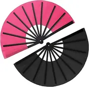 Maitys 2 Pcs Large Clap Fans for Line Dancing Folding Hand Rave Fan Nylon Cloth Foldable for Line Dancing Festival Craft Dance Decoration for Party Favors(Simple Pattern,Bright Color)
