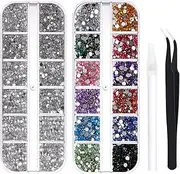 TAVVKE 1400-1600Pcs Rhinestones for Nail Art Glass Crystals,6 Size(ss4-ss16) Nail Gems Flatback Rhinestone for Crafts,Jewels Diamonds Stone Kit with Picking Pen and Tweezers(Mixed+White)