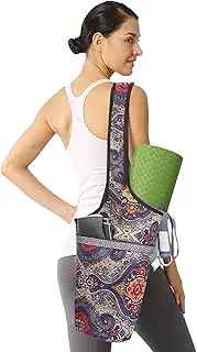 Yoga Mat Bag, Bohemian Fitness Mat Carrier, Stylish Long Tote, Multi-Functional Organizer,Comfortable Fabric (Blue Cashew Flower, 88cm), Gym & Travel Accessory