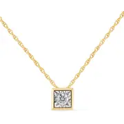 Diamond Set Bezel Cushion Necklace in 9kt Yellow Gold
