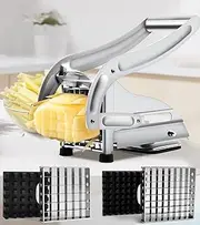 French Fry Cutter with 2 Blades, Professional Potato Cutter Stainless Steel, Potato Slicer French Fries, Press French Fries Cutter for Potato