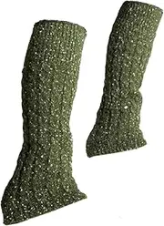 [Oshhni] Ice Figure Skating Leg Warmers High Footless Thermal Lightweight Leg Sleeve Cable Knit Skating Socks for Practicing Workout