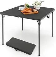 Costway Folding Camping Table, Portable Picnic Camp Table with Handle, Outdoor Lightweight Dining Table with All-Weather HDPE Tabletop and Rustproof Steel Frame (Gray)