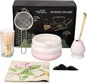 Japanese Matcha Tea Set, Easy to Use, Elegant Green Kit, Smooth Help Relaxing Japanese Tea Making Set, for Matcha Tea Ceremony Home Use (Pink)