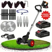 Cordless Grass Trimmer Edger Weed Wacker Lawn Mower With 2 Batteries And Blades