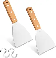 Grill Griddle Scraper Set of 2, Leonyo Stainless Steel Metal Flat Top Grill Scraper for Dough Pancake Pizza Teppanyaki BBQ Home Baking Cooking, Slant Edge & Dishwasher Safe