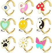 [Sureio] 9 Pieces Fidget Anxiety Rings Rotatable Open Ring Set Cute Spinner Rings for Anxiety Stackable Rotating Rings Calming Worry Adjustable Rings for Women Ladies Mood Relieve Stress