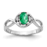 Solid 14k White Gold 6x4mm Oval Simulated Emerald A CZ Ring